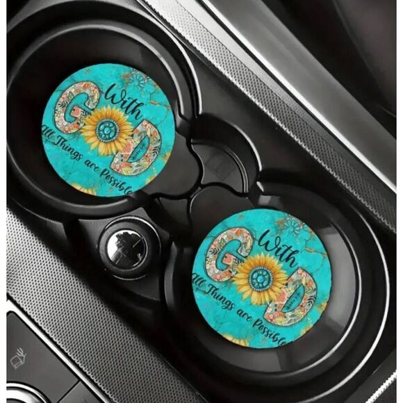 2/$30 With God all Things are Possible Car Accessory Cup Holder Coasters - Picture 4 of 8
